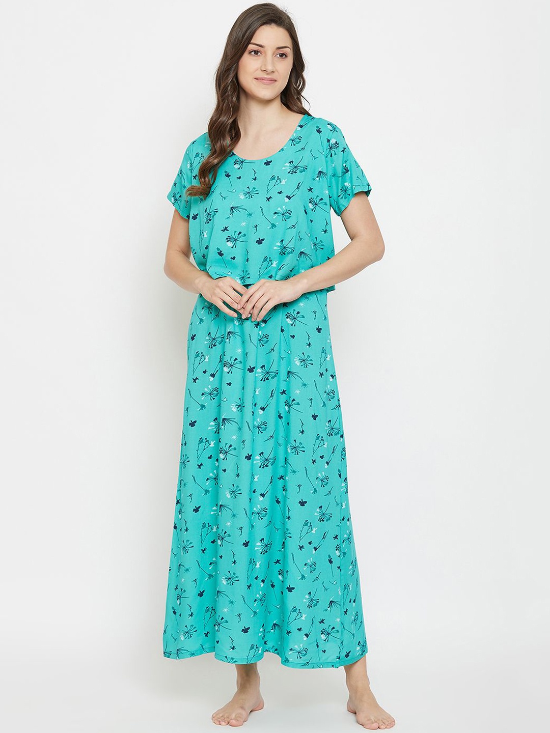 

Clovia Women Maternity Maxi Regular Nightdress, Turquoise blue