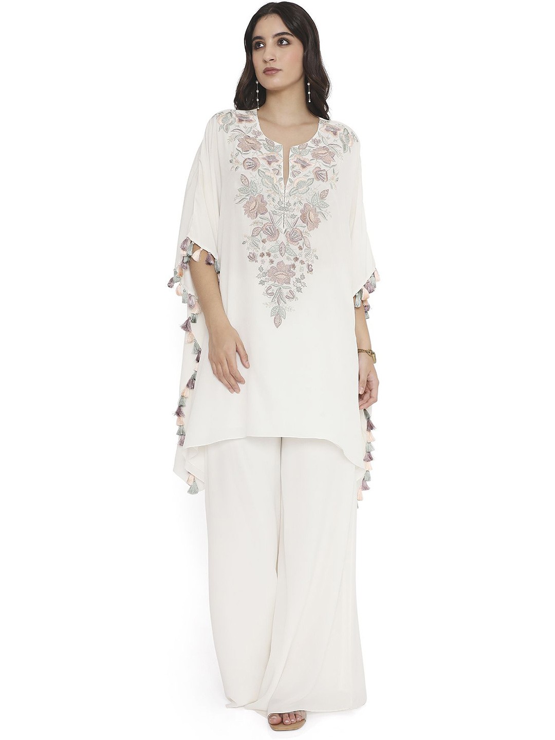 

Payal Singhal Women Crepe Kaftan Slit Sleeve Dress, Off white