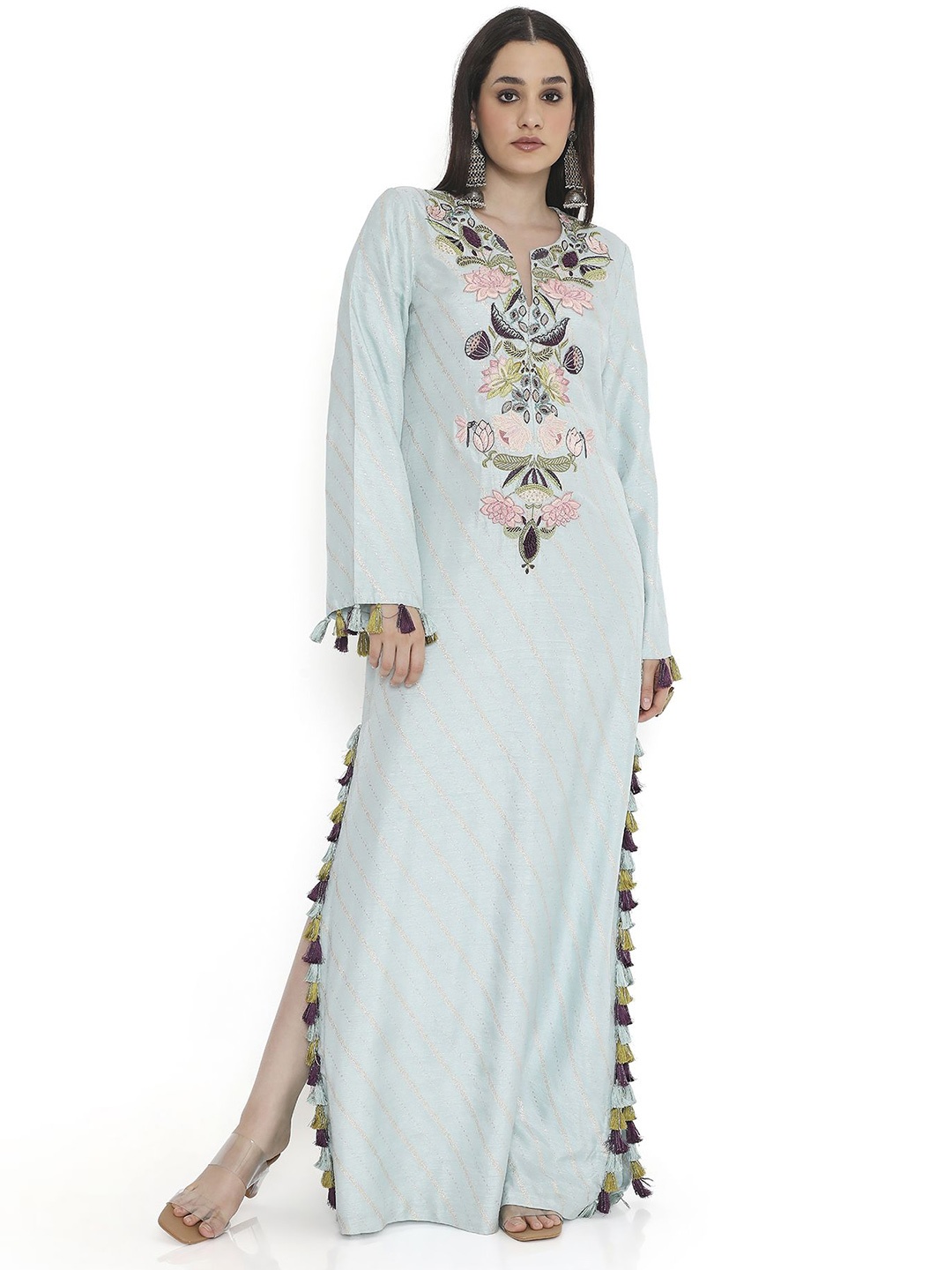 

Payal Singhal Women Floral Flared Sleeve Kaftan Dress, Blue