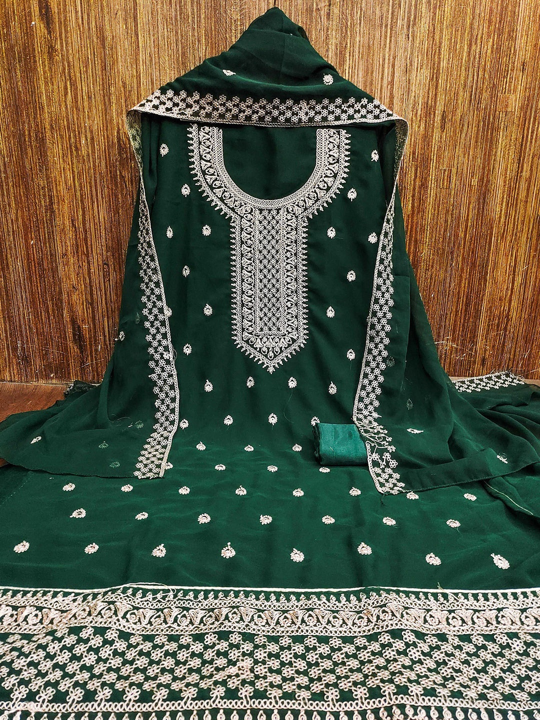 

KALINI Embroidered Silk Georgette Unstitched Dress Material, Green