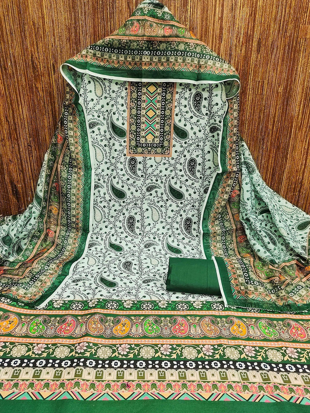 

KALINI Paisley Printed Unstitched Dress Material, Green
