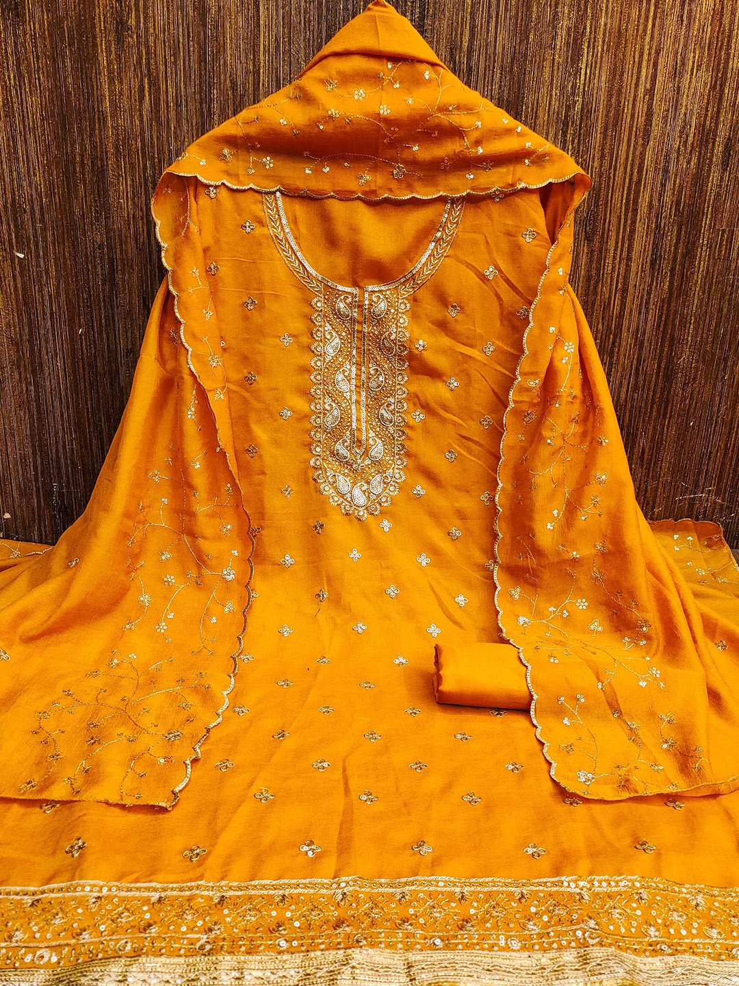 

KALINI Ethnic Motifs Embroidered Unstitched Dress Material, Yellow