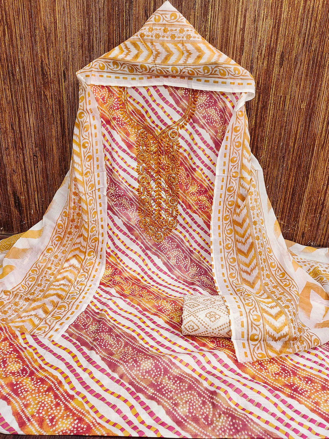 

KALINI Printed Pure Cotton Unstitched Dress Material, Orange
