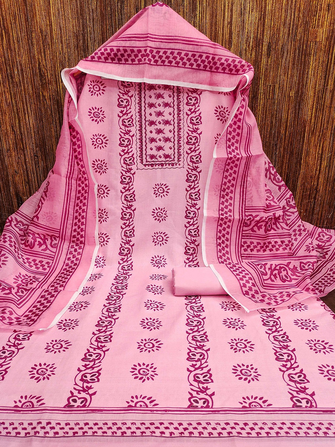 

KALINI Ethnic Motifs Printed Unstitched Dress Material, Pink