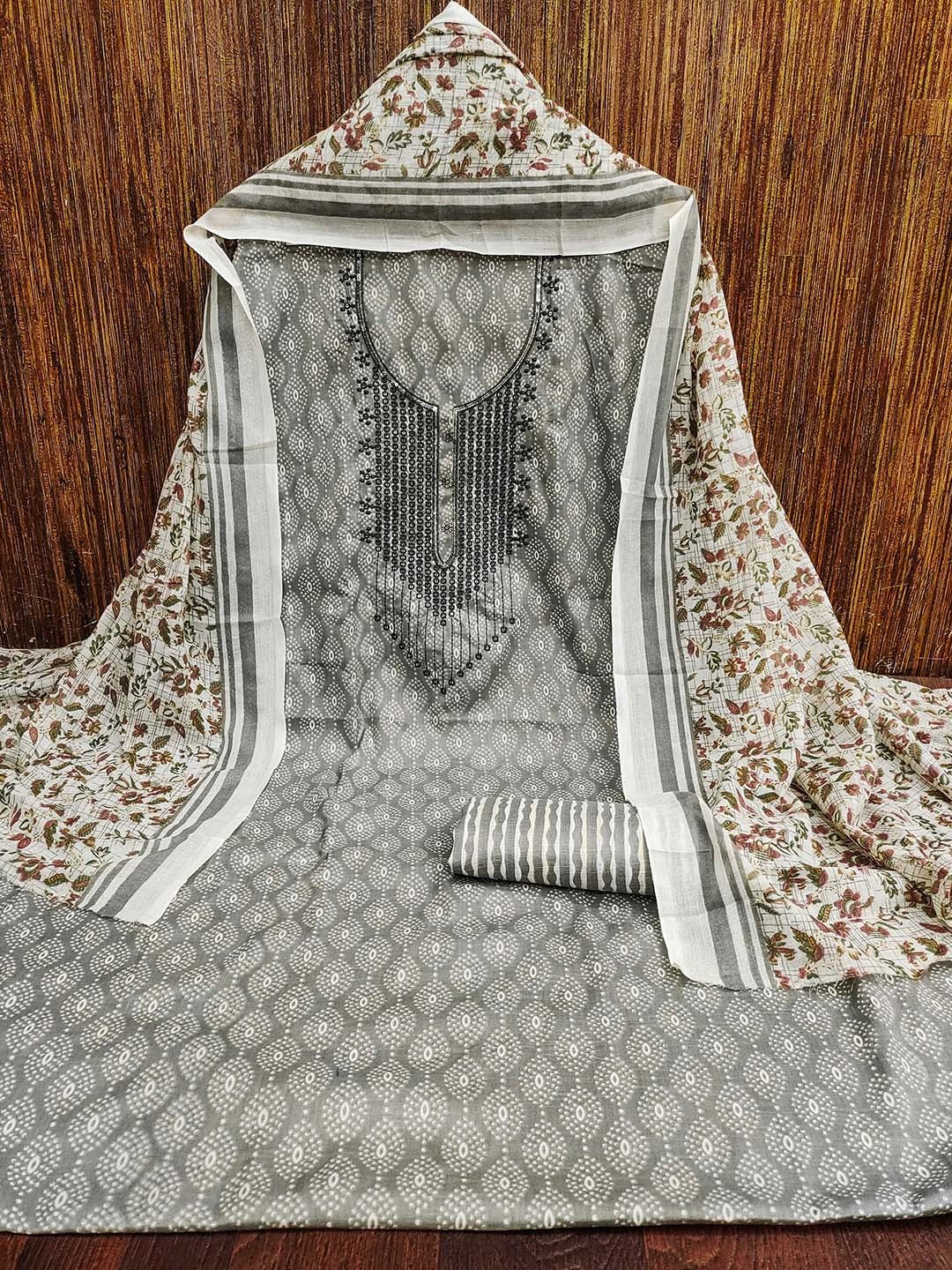 

KALINI Floral Printed Unstitched Dress Material, Grey