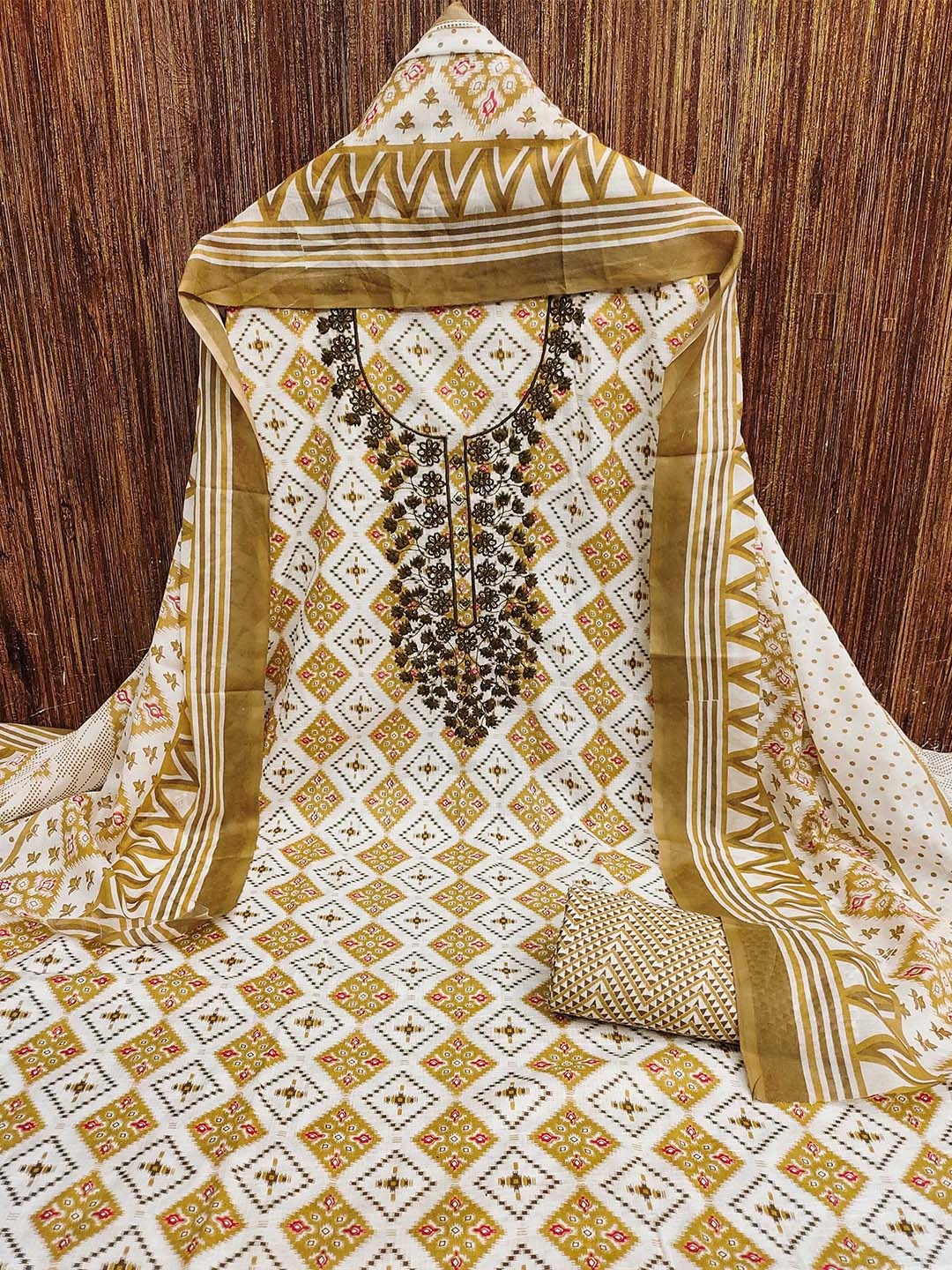 

KALINI Printed Pure Cotton Unstitched Dress Material, Yellow