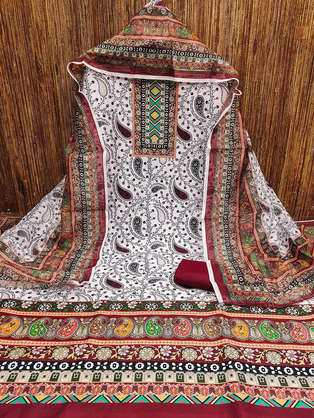 

KALINI Ethnic Motifs Printed Unstitched Dress Material, Red