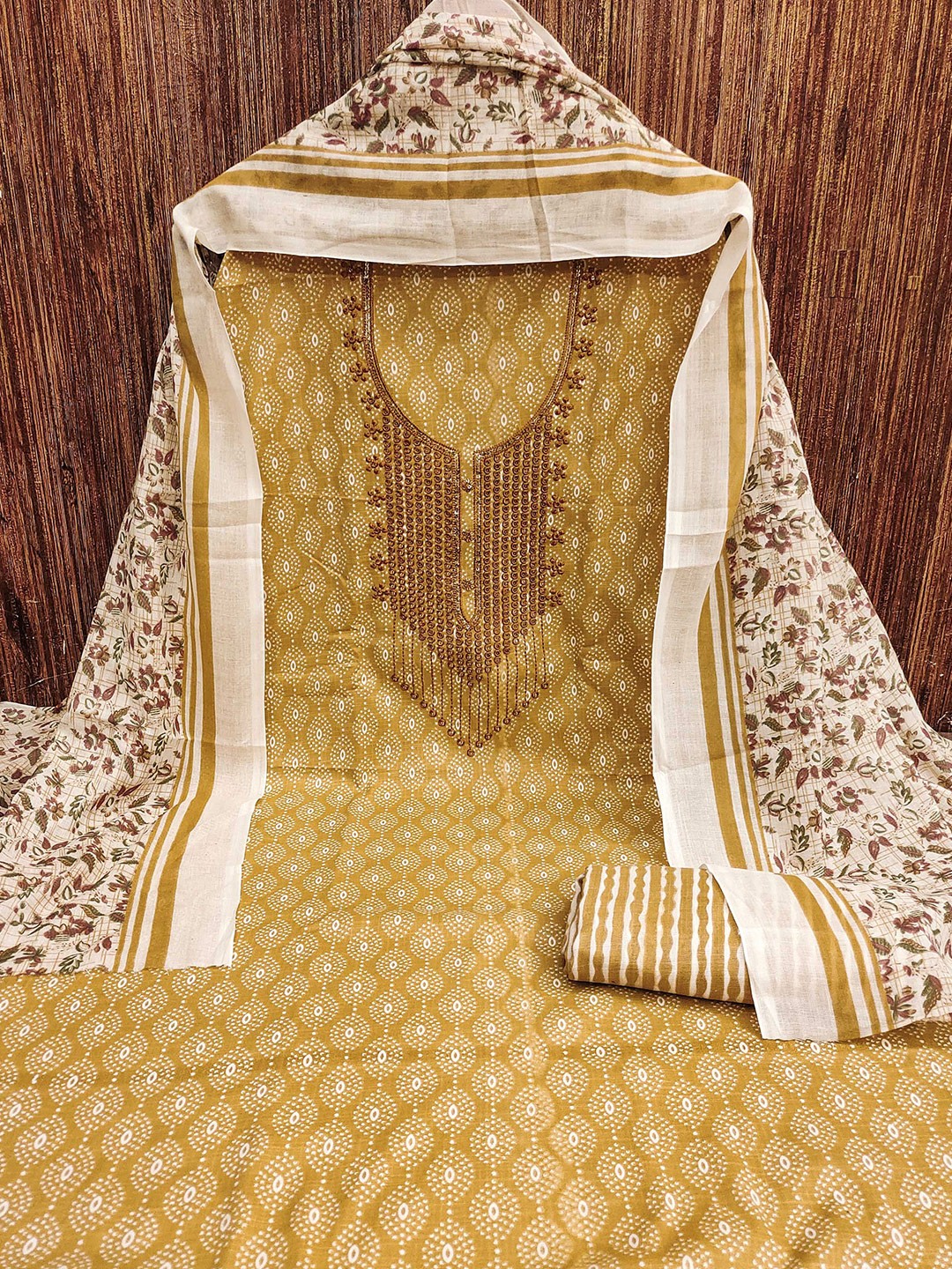

KALINI Ethnic Motifs Printed Unstitched Dress Material, Yellow