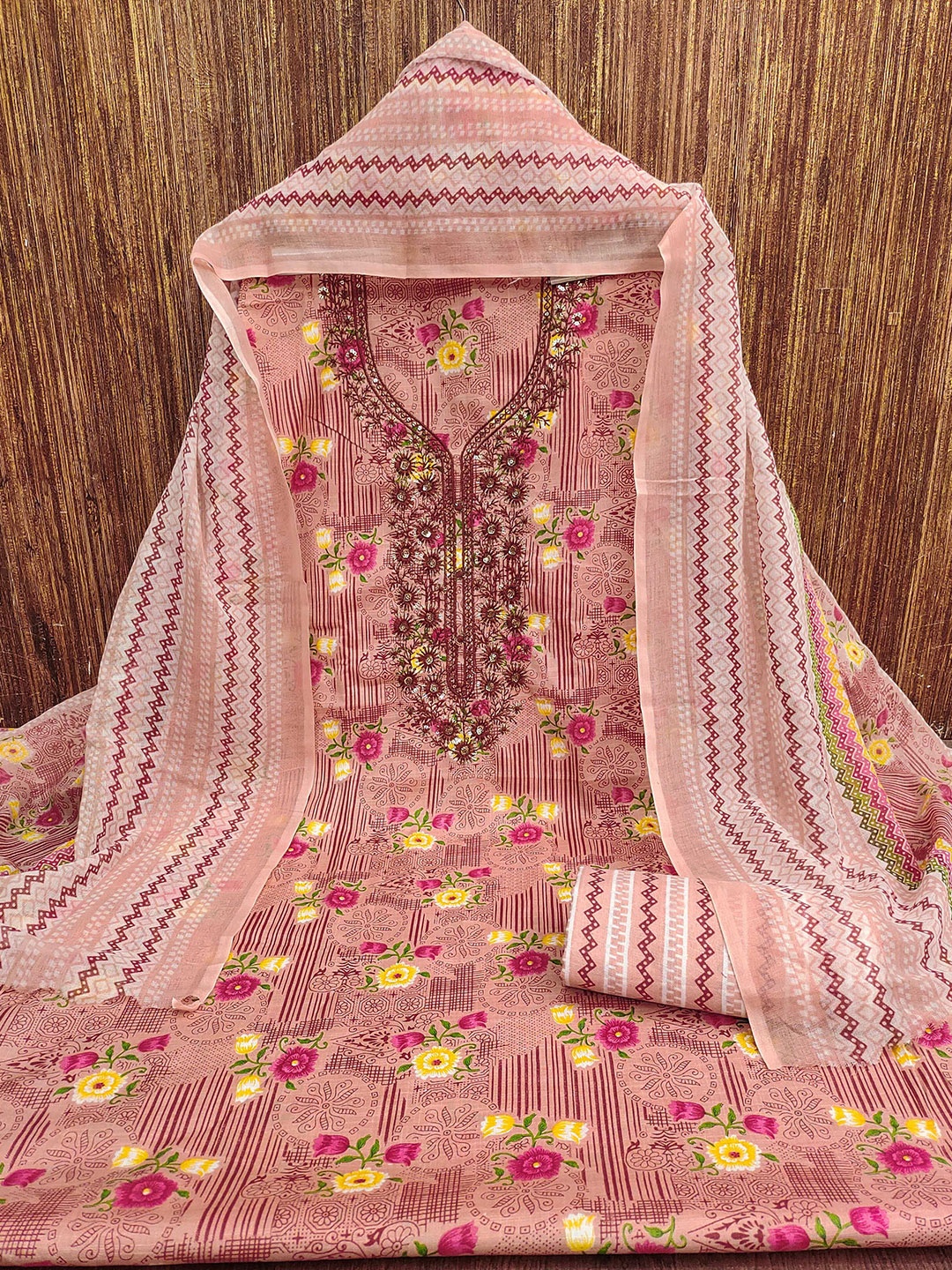 

KALINI Printed Pure Cotton Unstitched Dress Material, Pink