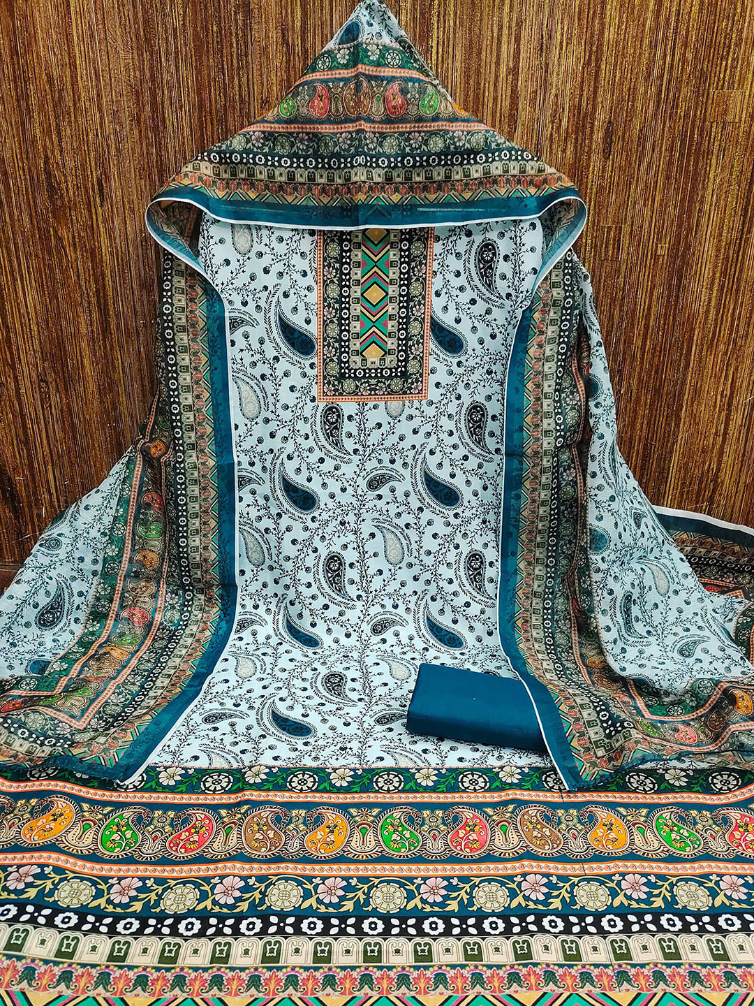 

KALINI Printed Unstitched Dress Material, Teal