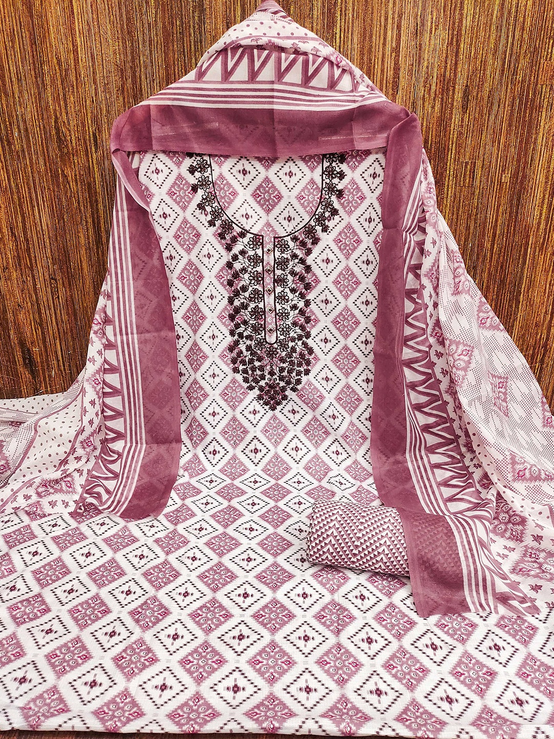 

KALINI Printed Pure Cotton Unstitched Dress Material, Pink