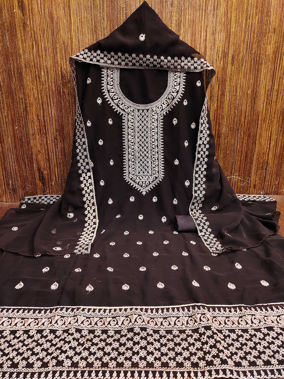 

KALINI Embroidered Silk Georgette Unstitched Dress Material, Brown