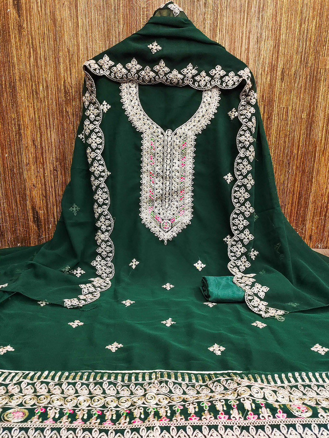 

KALINI Embroidered Silk Georgette Unstitched Dress Material, Green