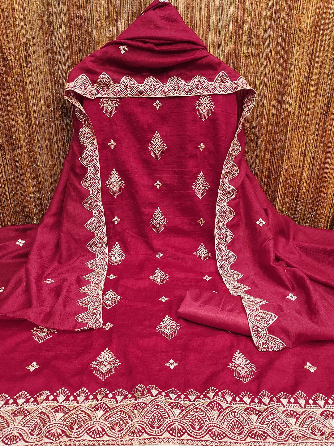

KALINI Embroidered Unstitched Dress Material, Pink