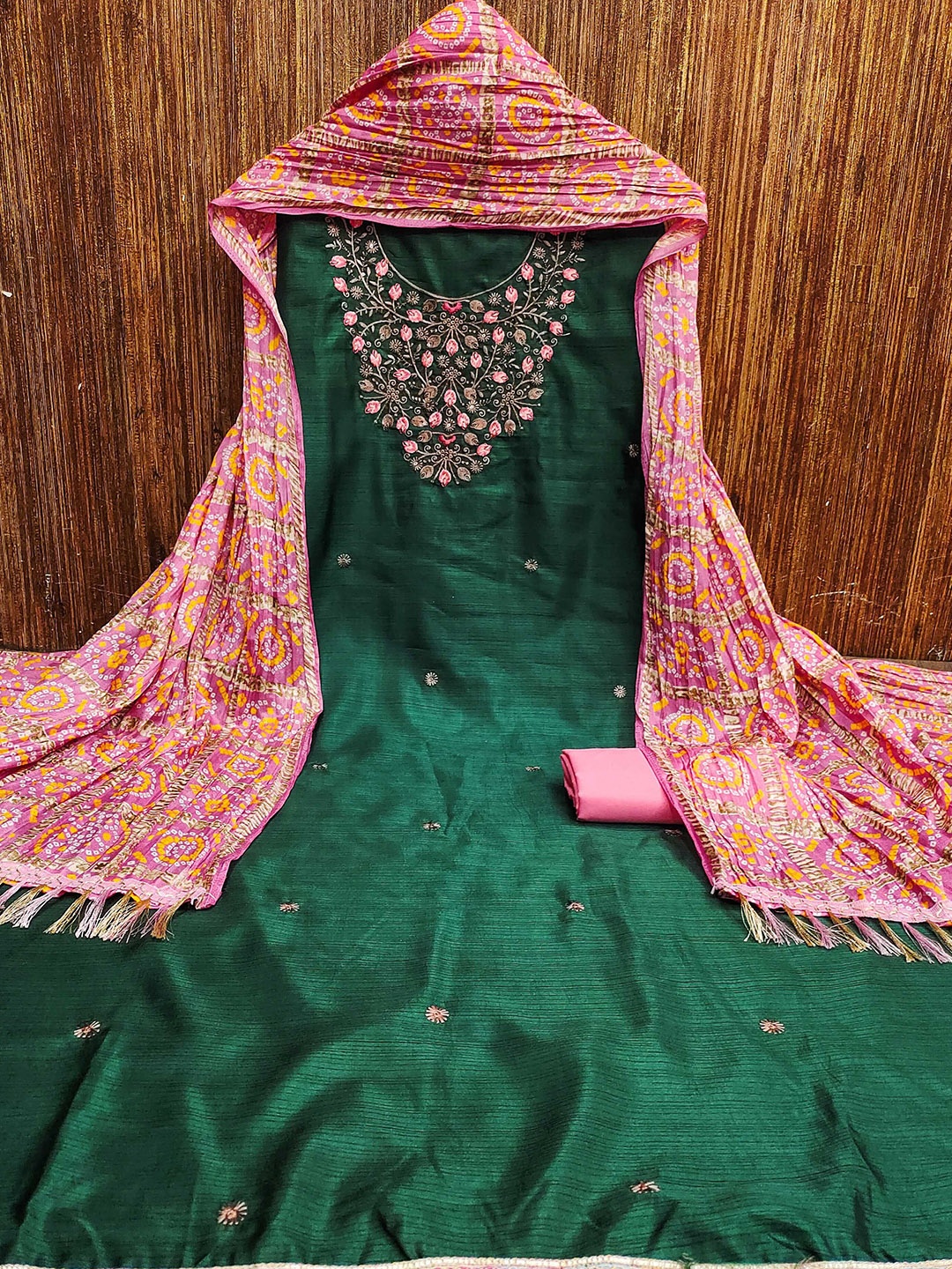 

KALINI Embroidered Unstitched Dress Material, Green