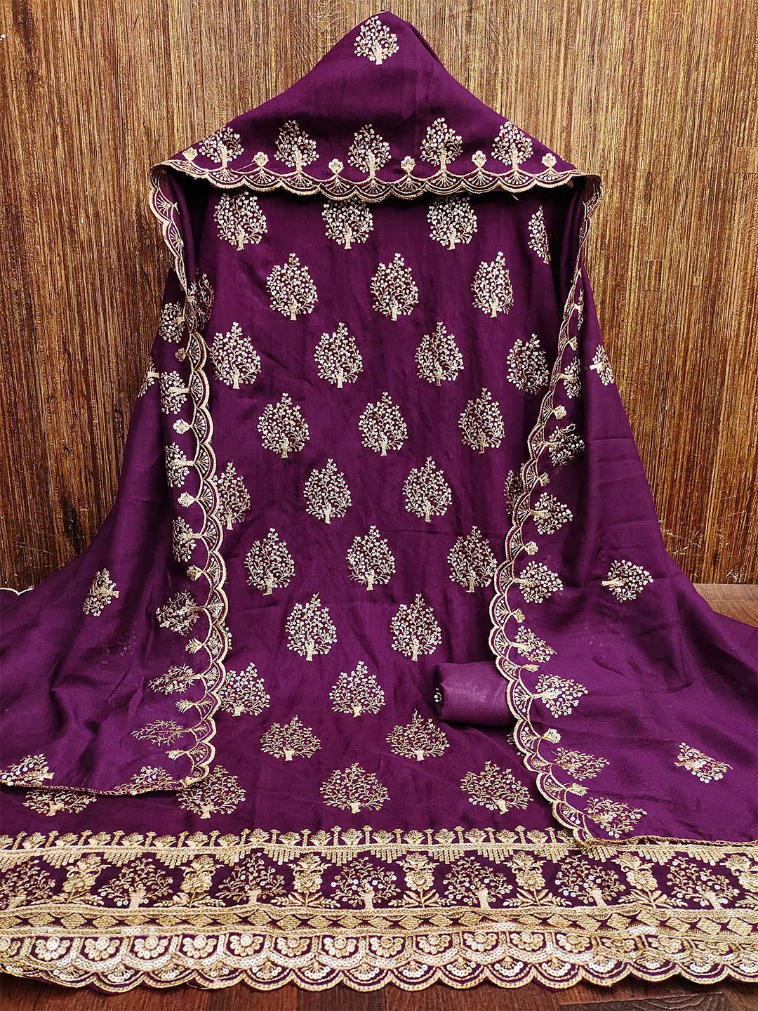 

KALINI Embroidered Unstitched Dress Material, Purple