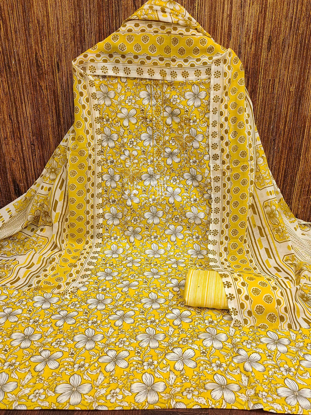 

KALINI Printed Pure Cotton Unstitched Dress Material, Yellow