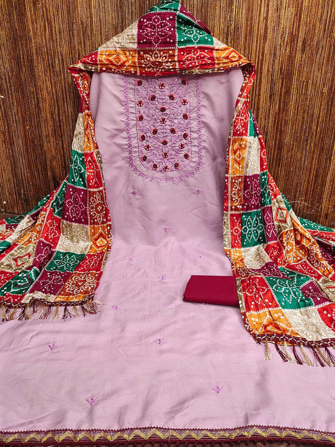 

KALINI Embroidered Unstitched Dress Material, Lavender