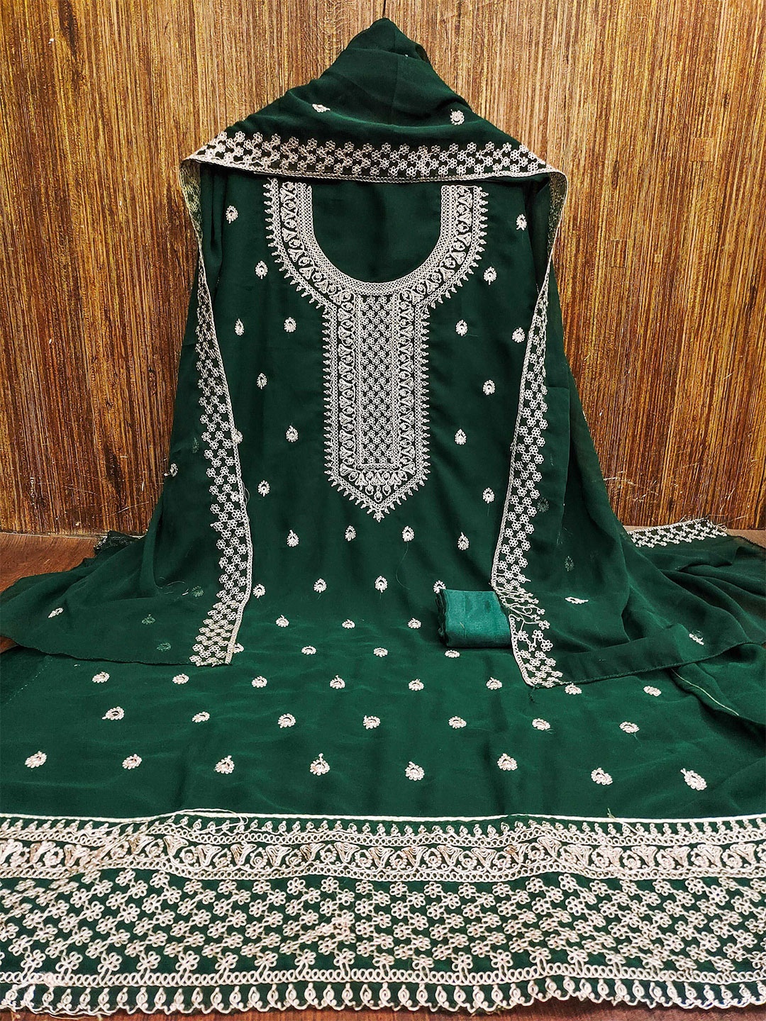 

KALINI Embroidered Unstitched Dress Material, Teal