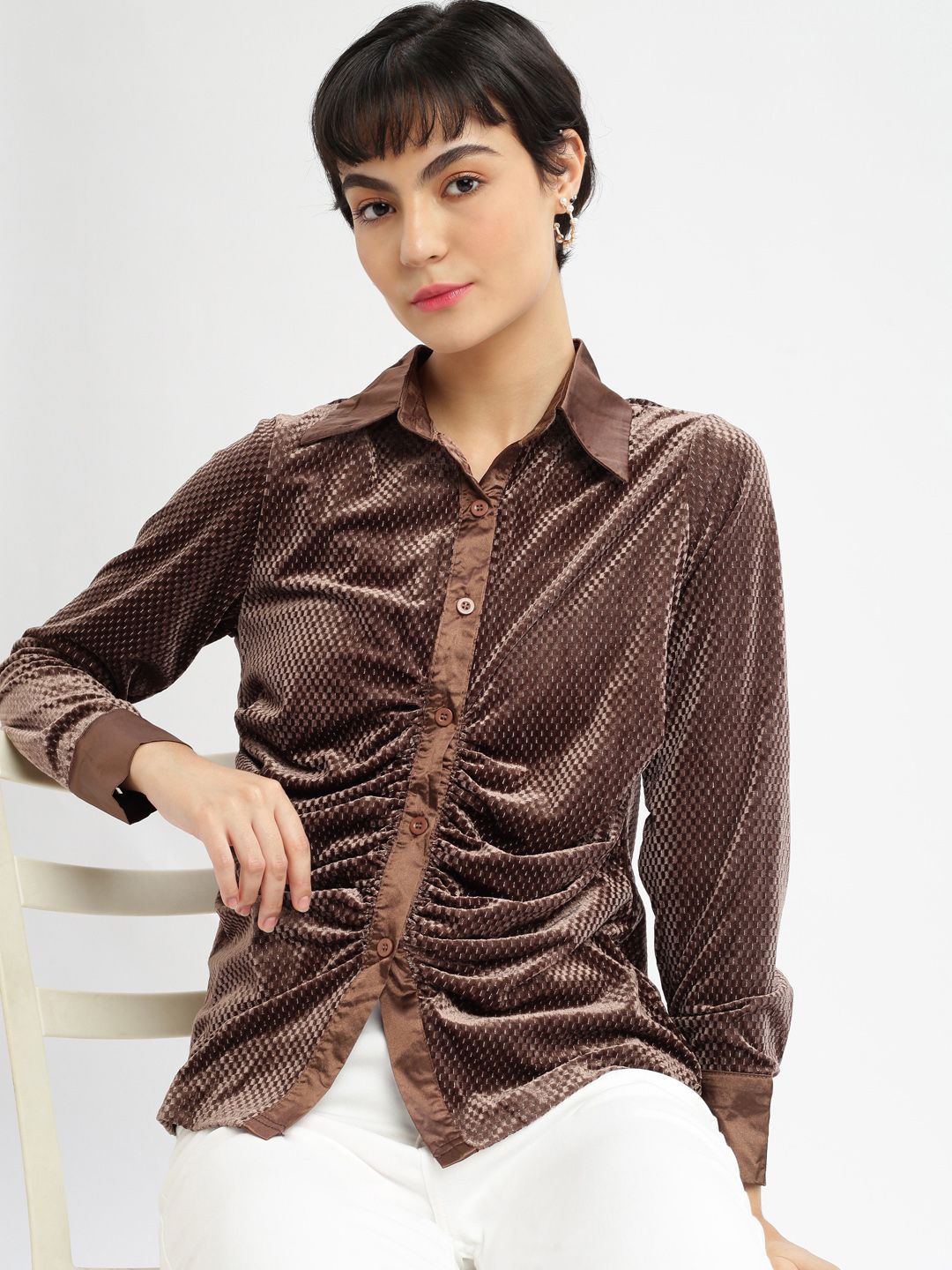 

SHOWOFF Women Relaxed Slim Fit Opaque Casual Shirt, Brown