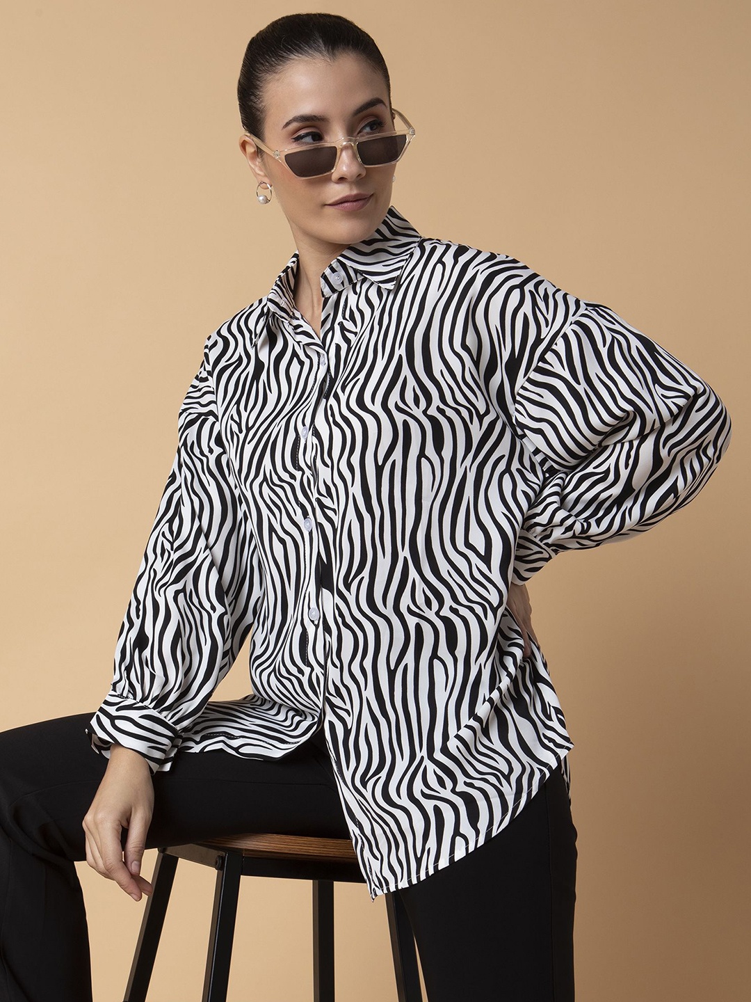 

SHOWOFF Women Relaxed Opaque Printed Casual Oversized Shirt, Black