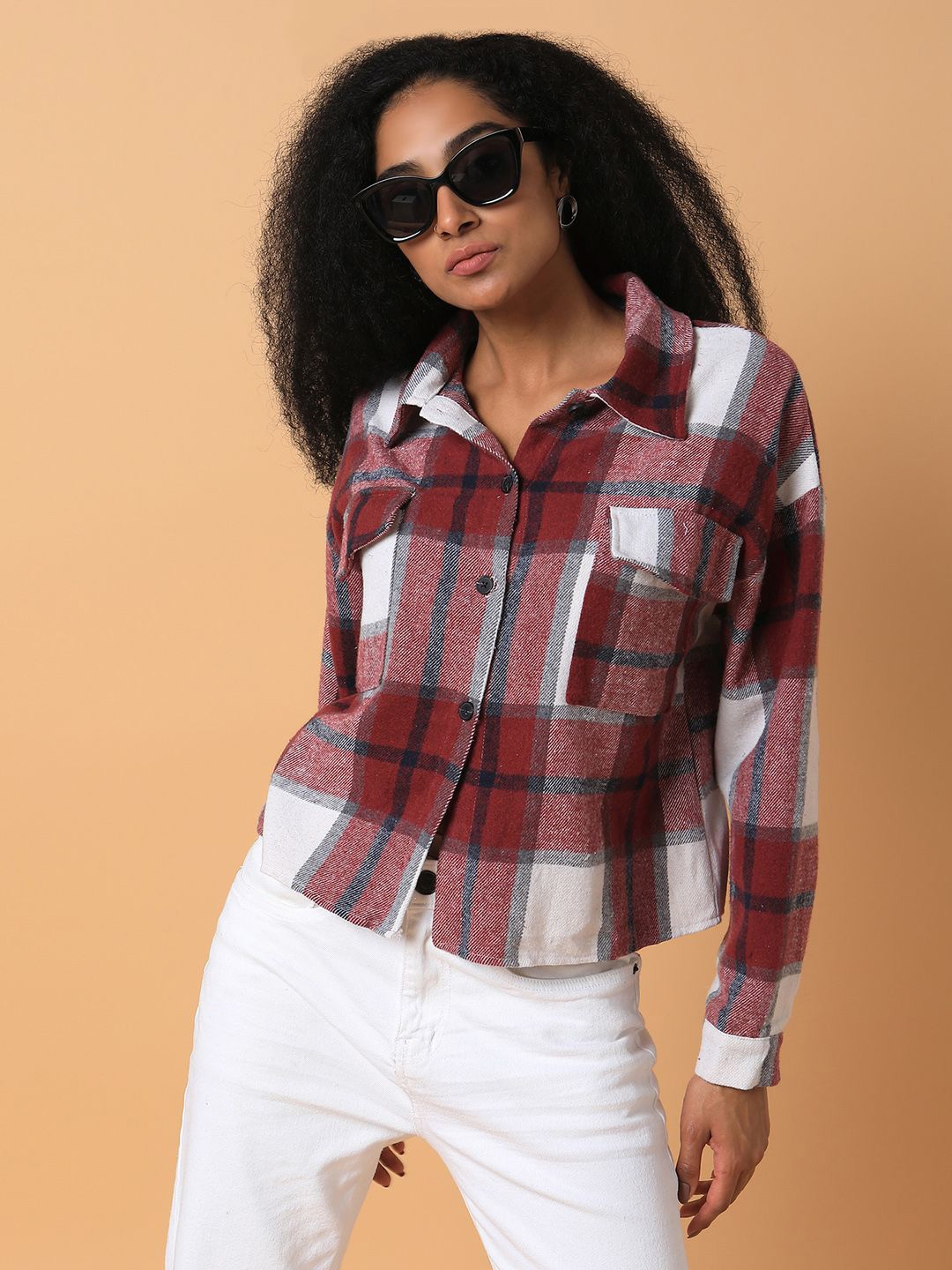 

SHOWOFF Women Relaxed Tartan Checks Opaque Checked Casual Shirt, Maroon