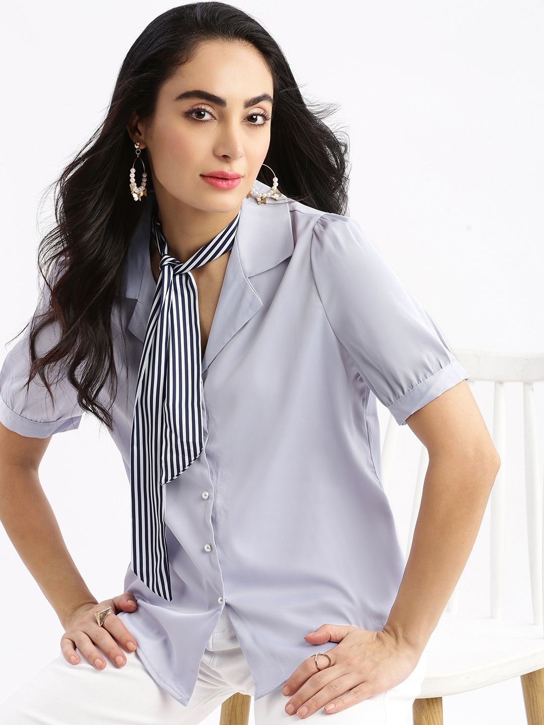 

SHOWOFF Women Standard Slim Fit Opaque Striped Casual Shirt, Lavender