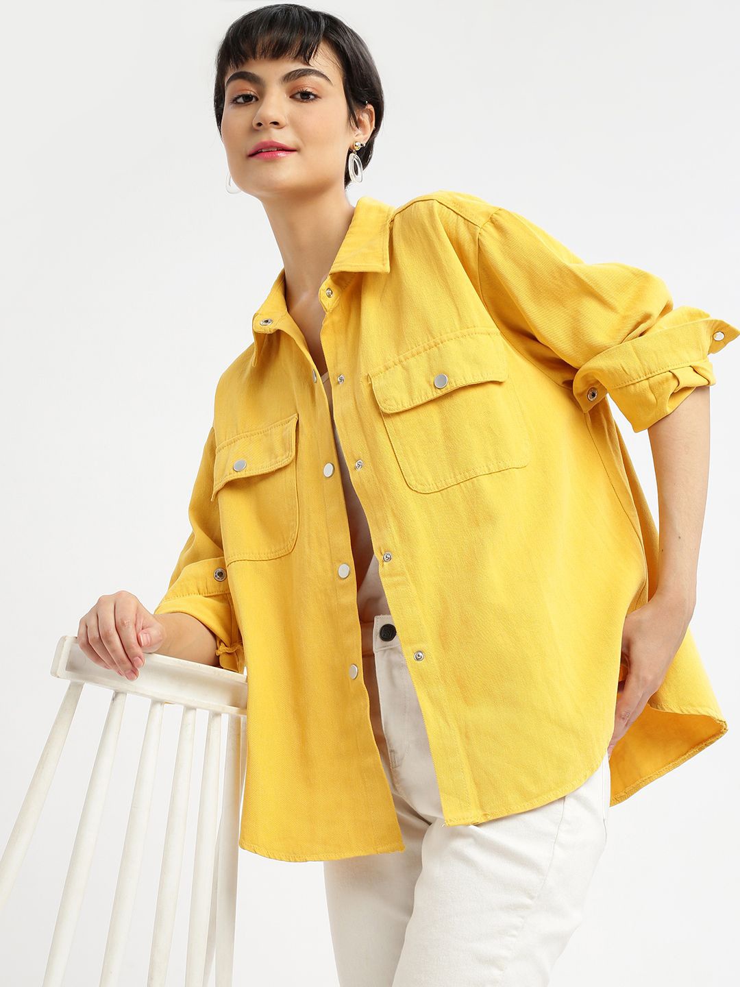 

SHOWOFF Women Standard Opaque Casual Oversized Shirt, Mustard