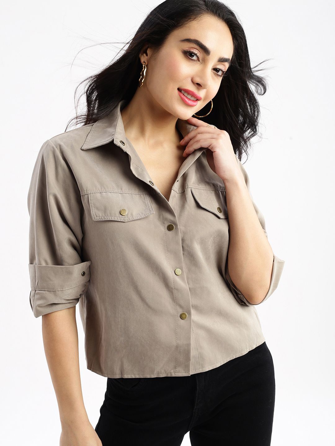 

SHOWOFF Women Standard Opaque Casual Oversized Shirt, Grey