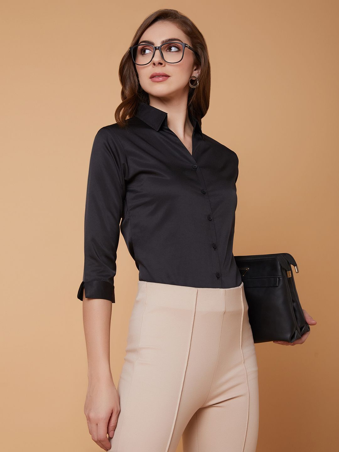 

SHOWOFF Women Comfort Slim Fit Opaque Casual Shirt, Black