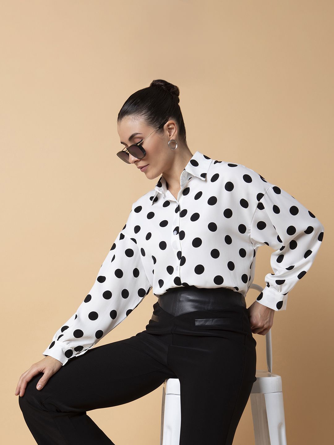 

SHOWOFF Women Relaxed Boxy Opaque Polka Dots Printed Casual Shirt, Off white