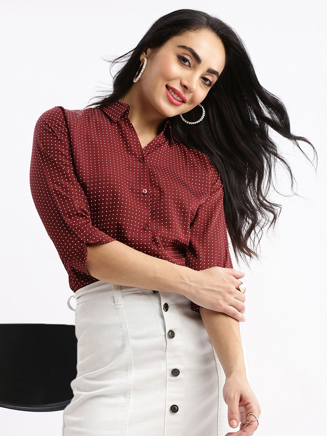 

SHOWOFF Women Comfort Slim Fit Opaque Printed Casual Shirt, Maroon