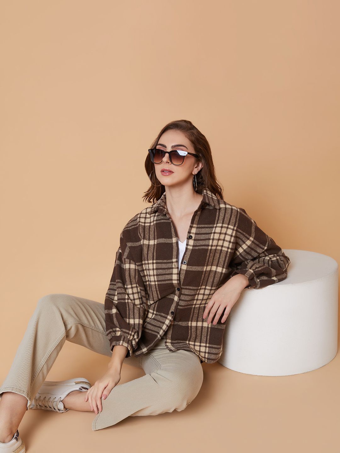 

SHOWOFF Women Relaxed Tartan Checks Opaque Checked Casual Shirt, Brown