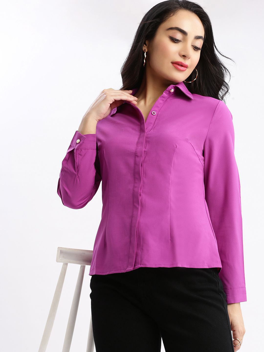

SHOWOFF Women Standard Solid Spread Collar Slim Fit Shirt, Purple