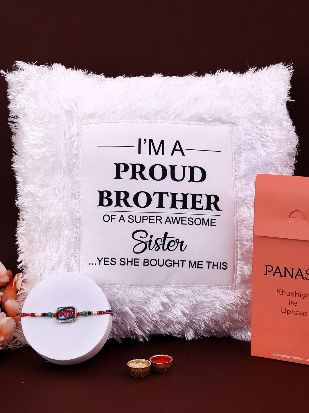 

PANASH Set of 2 Silver-Plated Beaded Thread Rakhi With LED Pillow & Roli Chawal, Gold