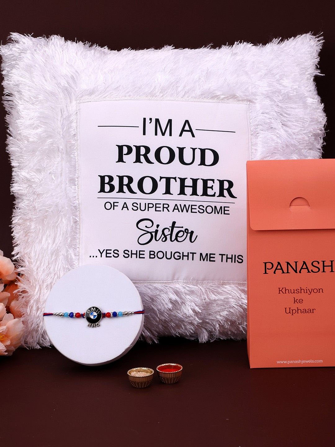 

PANASH Set of 2 Silver-Plated Beaded Thread Rakhi With LED Pillow & Roli Chawal