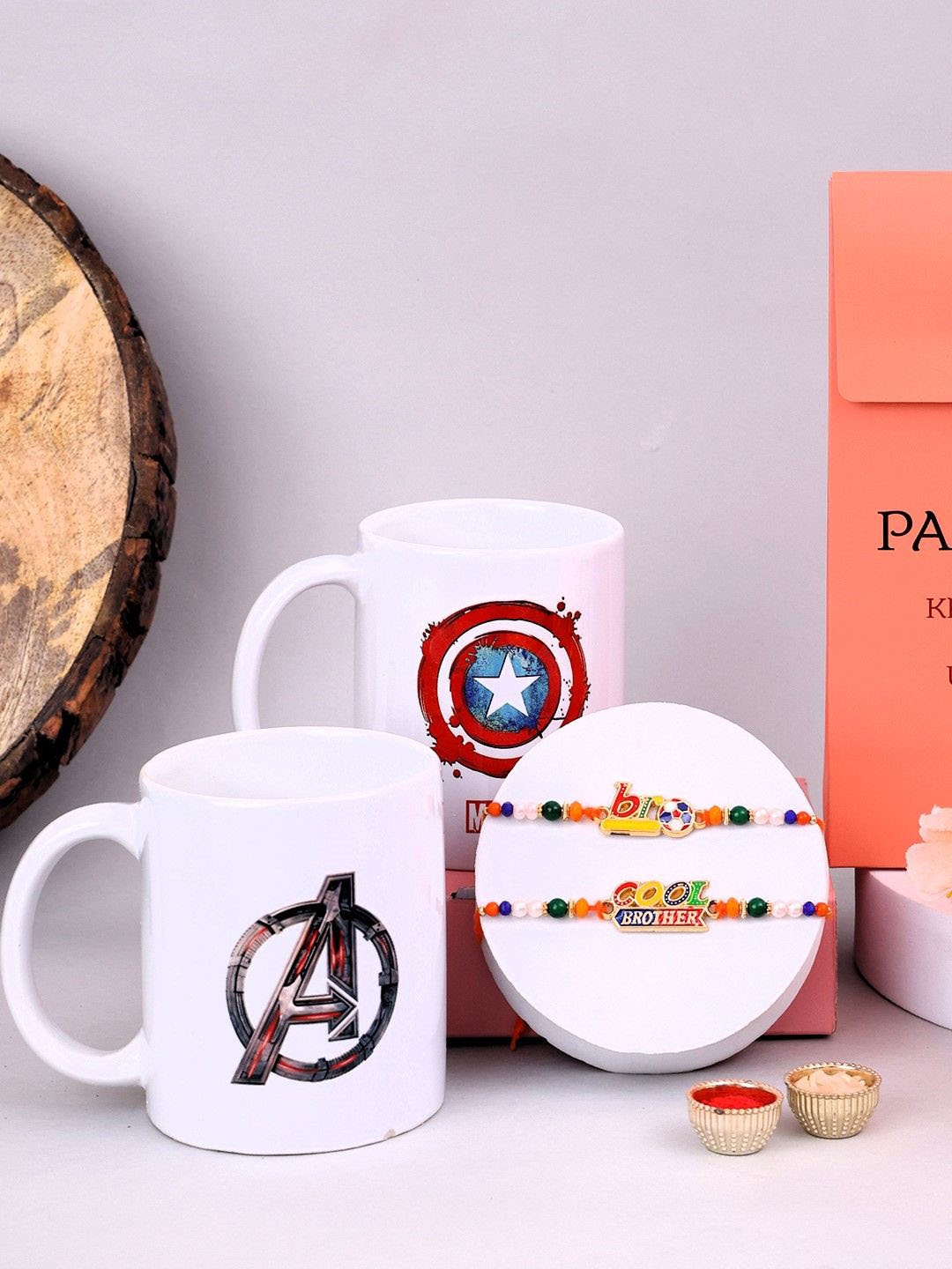 

PANASH Set of 3 Gold Plated Name Of Bro Cool Brother Rakhis With Printed Mug & Roli Chawal
