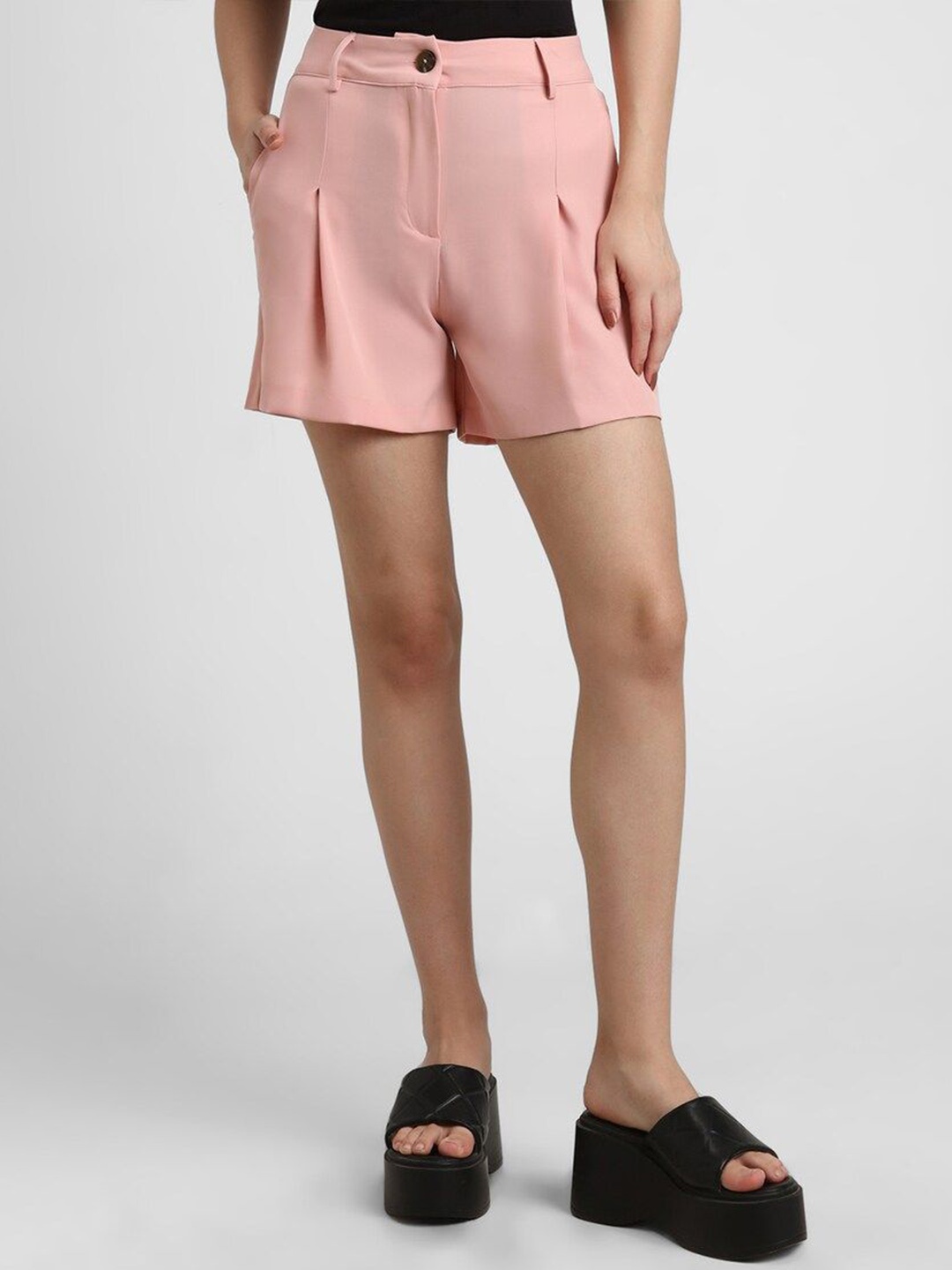 

FOREVER 21 Women Above Knee Mid-Rise Regular Shorts, Pink
