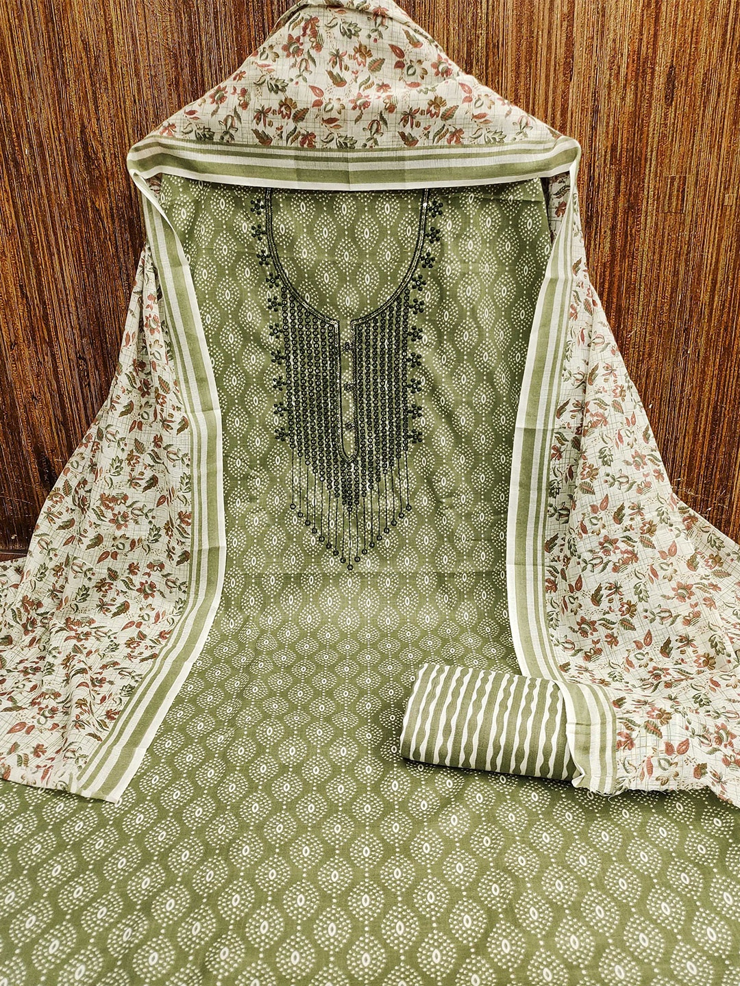 

KALINI Printed Unstitched Dress Material, Green
