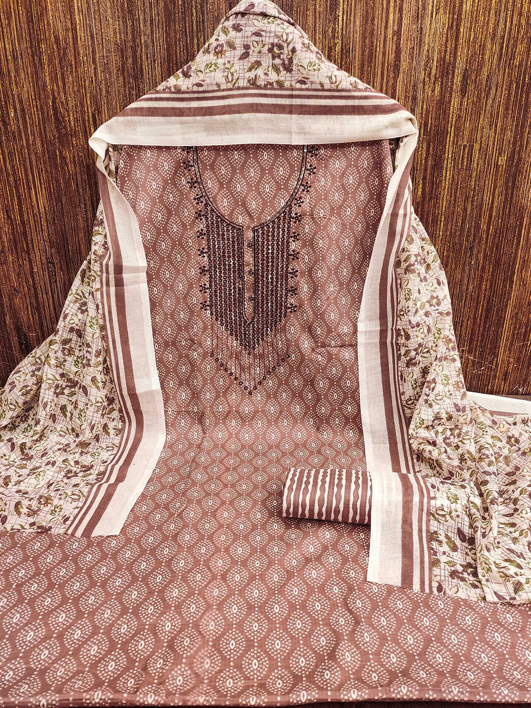 

KALINI Printed Unstitched Dress Material, Peach