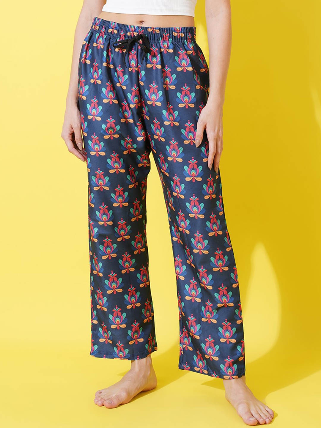 

FFLIRTYGO Printed Straight-Leg Lounge Pants, Navy blue