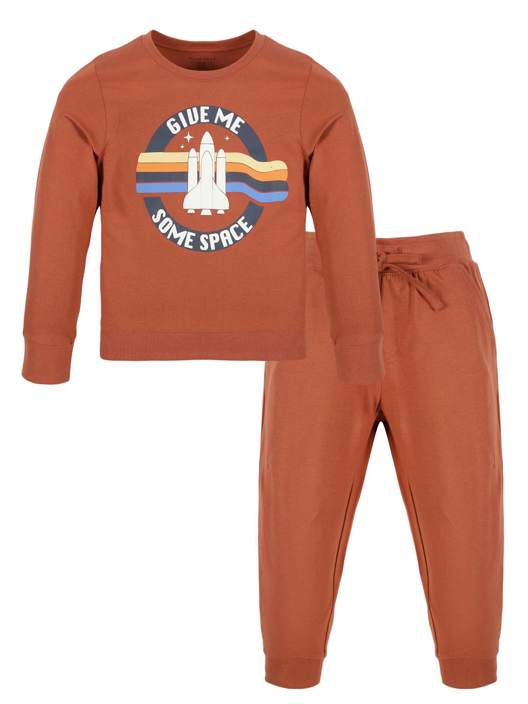 

PLUM TREE Boys Printed Pure Cotton T-shirt With Joggers, Orange