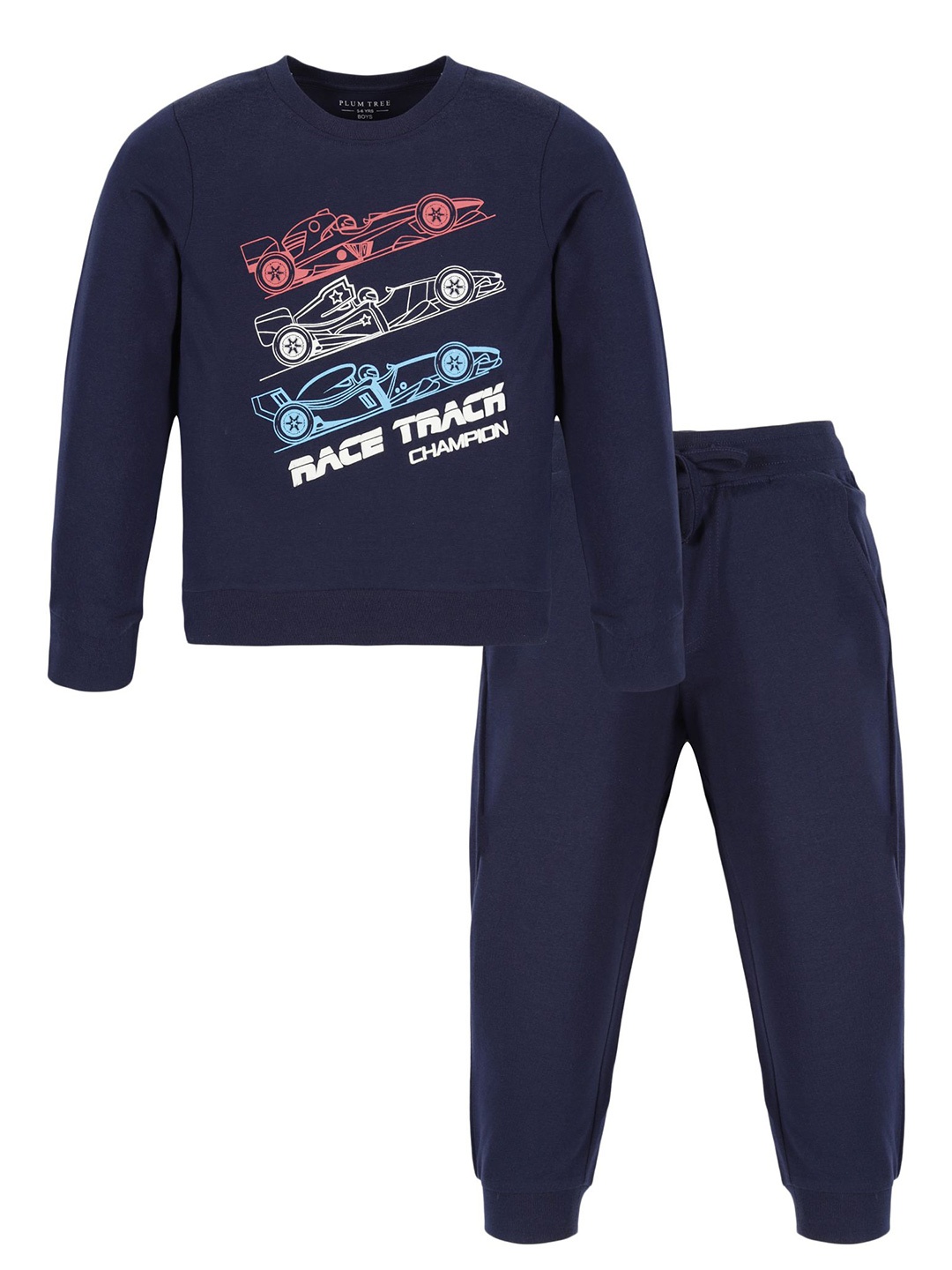 

PLUM TREE Boys Printed Pure Cotton T-shirt With Joggers, Navy blue