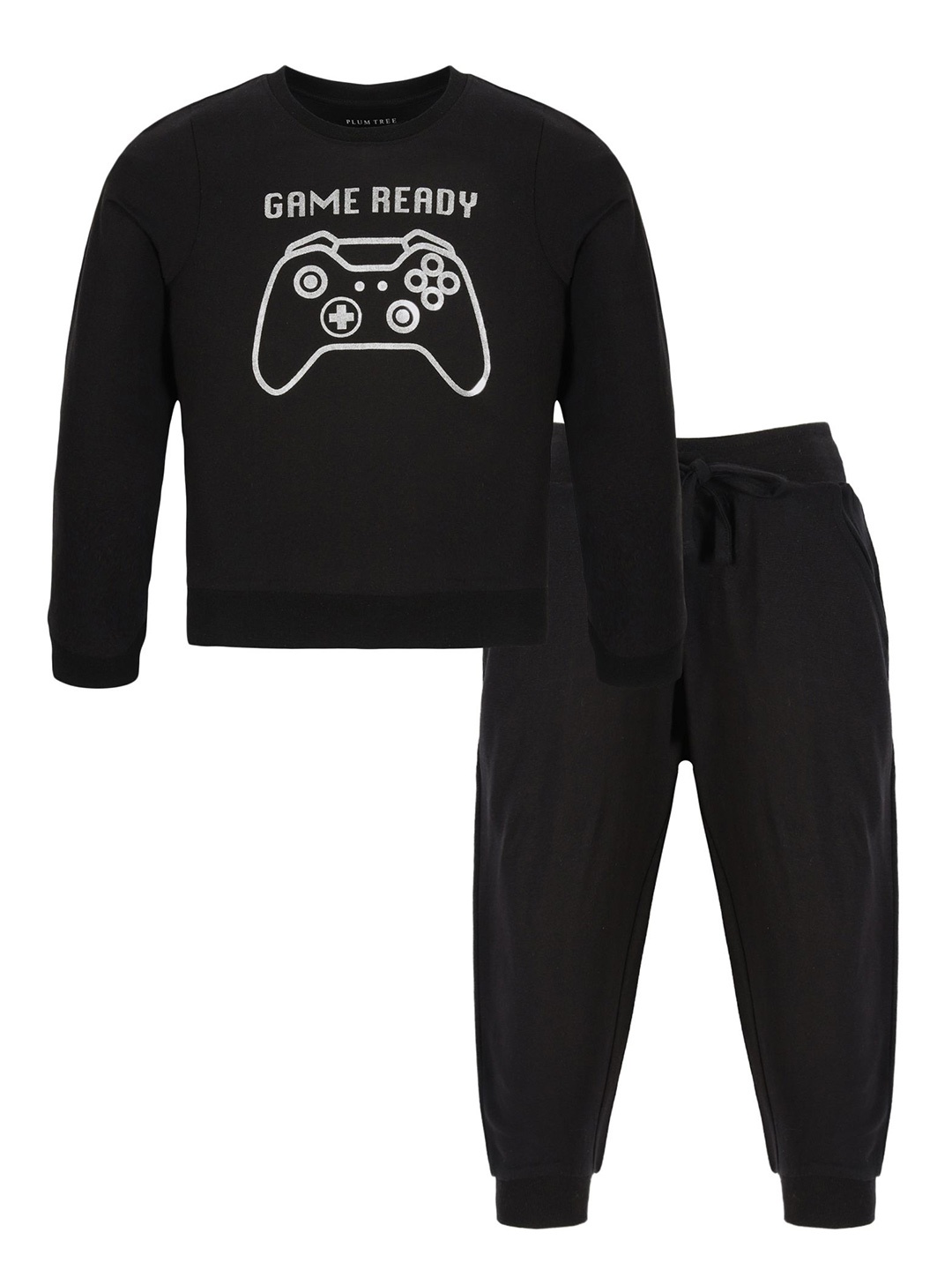 

PLUM TREE Boys Printed Pure Cotton T-shirt With Joggers, Black