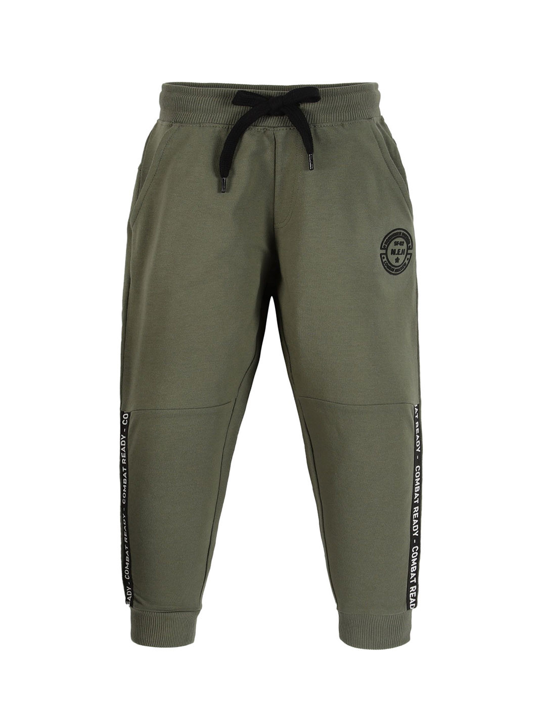 

PLUM TREE Boys Printed Pure Cotton Mid Rise Joggers, Olive
