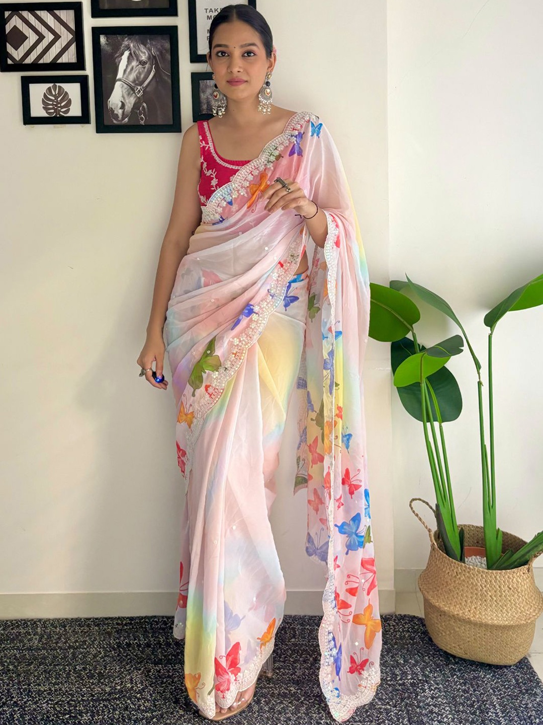 

Panzora Ethnic Motifs Embroidered Saree, Peach