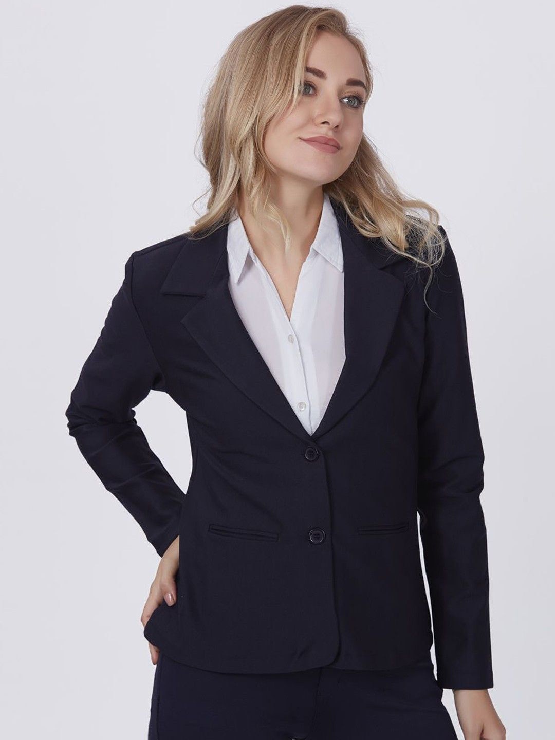 

Shaftesbury London Slim Fit Notched Lapel Collar Single-Breasted Formal Blazers, Navy blue