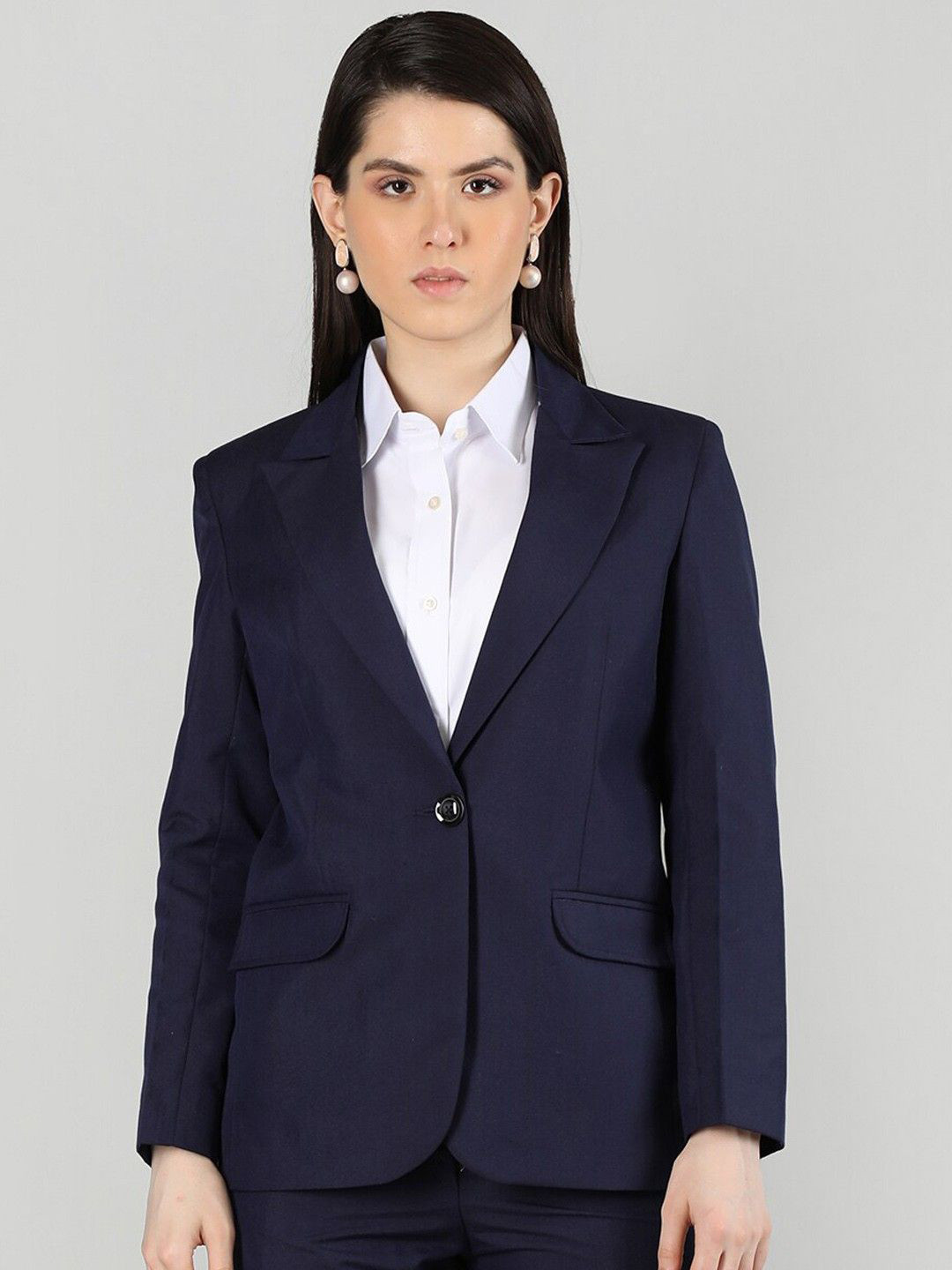 

Shaftesbury London Notched Lapel Collar Slim-Fit Single Breasted Formal Blazer, Navy blue