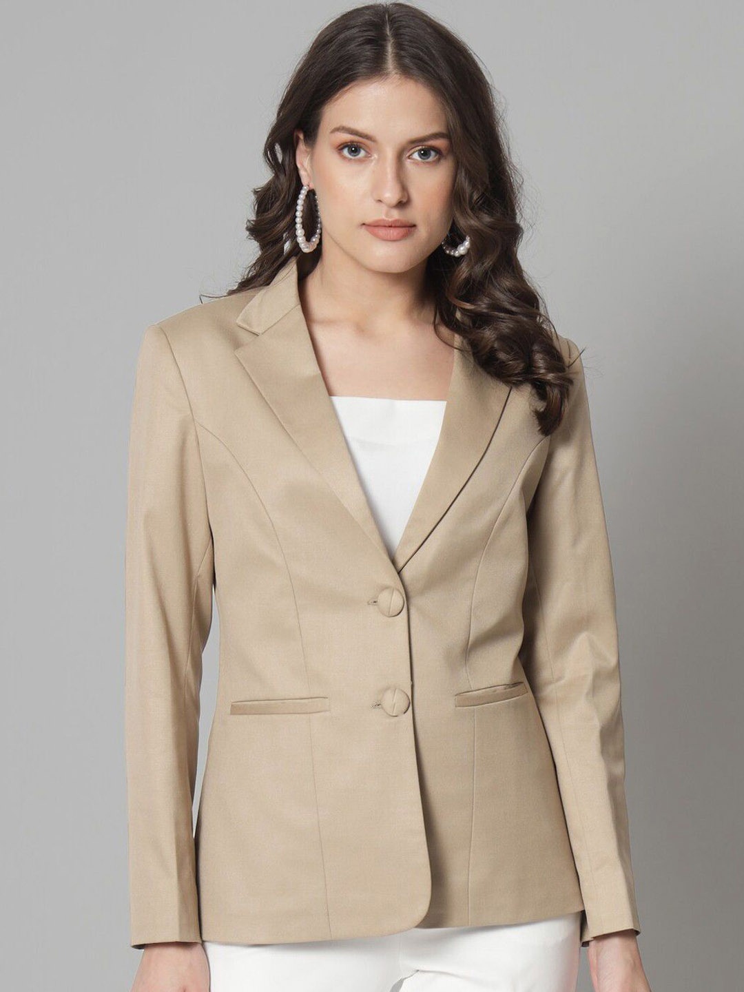 

Shaftesbury London Notched Lapel Collar Slim-Fit Single-Breasted Formal Blazer, Beige