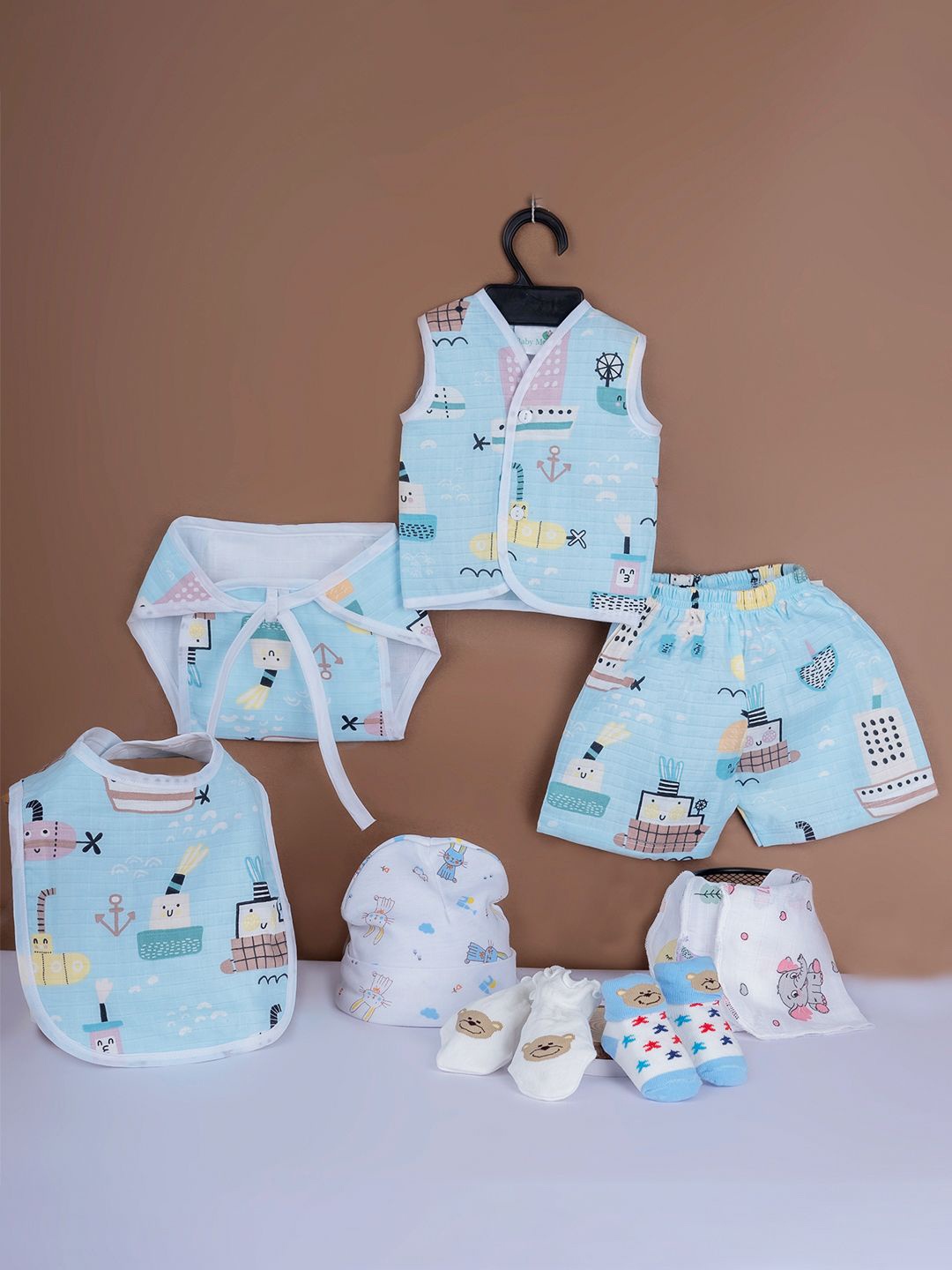 

Baby Moo Infants 8 Pcs Pure Cotton Baby Apparel Gift Set, Blue